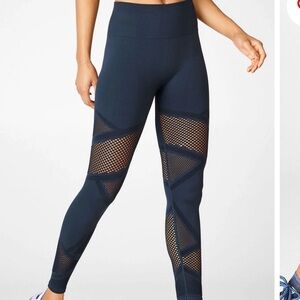 Fabletics Blue Mesh Panel Leggings (Mosaic High-Waisted 7/8)